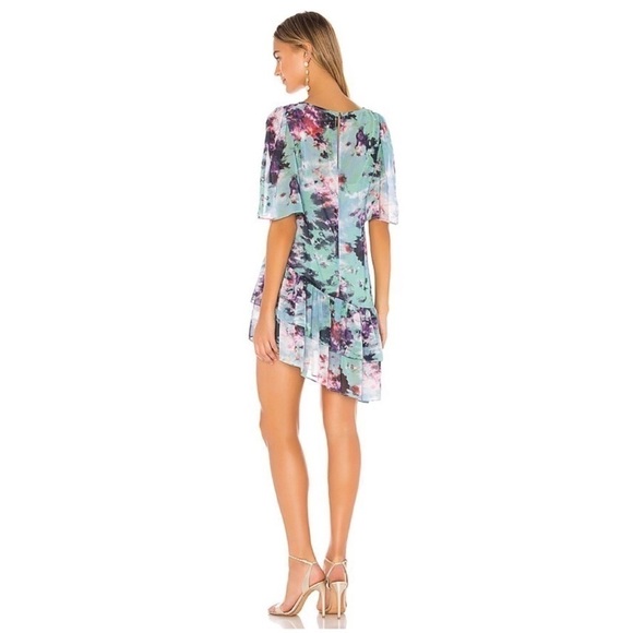 NWT LOVERS + FRIENDS Cala Asymmetric Floral Mini Dress Blue XXS (Oversized) - Picture 2 of 8